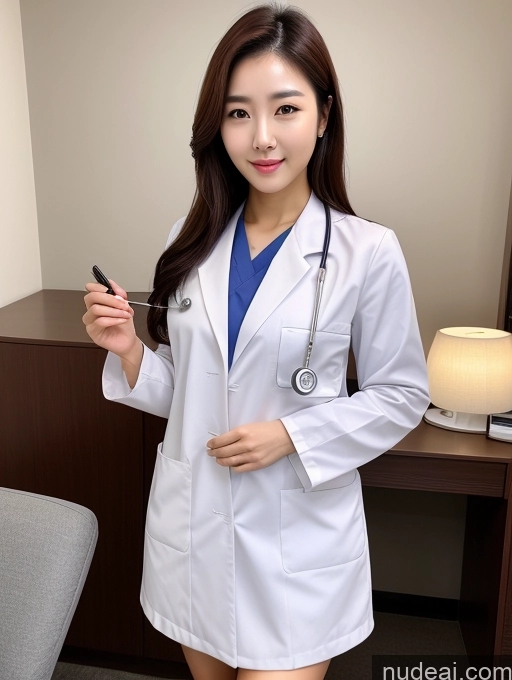 ai nude image of arafed woman in a white lab coat holding a cell phone pics of Korean Perfect Boobs Doctor