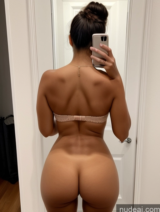 ai nude image of araffed woman taking a selfie in a mirror with a cell phone pics of Perfect Boobs Big Hips Perfect Body Pubic Hair Pregnant Tanned Skin 18 Shocked Black Hair Hair Bun Spanish Mirror Selfie Nude Detailed