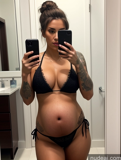 ai nude image of pregnant woman in black bikini taking selfie in bathroom mirror pics of Perfect Boobs Tattoos Big Hips Perfect Body Pubic Hair Pregnant Tanned Skin 18 Shocked Hair Bun German Mirror Selfie Bathroom Front View Bikini Detailed