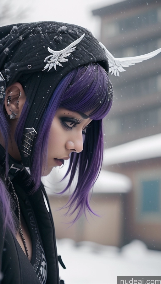 ai nude image of purple hair with silver spikes and piercings on a woman pics of Ethiopian Snow Angel Athlete Perfect Boobs Close-up View Gothic Punk Girl Purple Hair