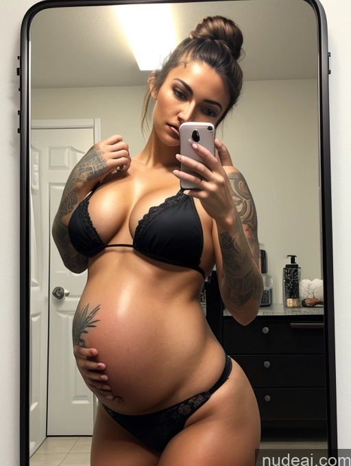 ai nude image of pregnant woman in black lingerie taking selfie in mirror pics of Perfect Boobs Tattoos Big Hips Perfect Body Pubic Hair Pregnant Tanned Skin 18 Serious Hair Bun German Mirror Selfie Bathroom Detailed Bikini