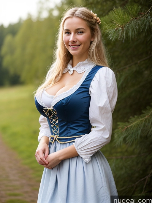 ai nude image of blonde woman in blue dress posing for a picture in a field pics of Dirndl Medieval Victorian Cleavage Bright Lighting Detailed Skin Detail (beta) Scandinavian Happy Sexy Face 18 Huge Boobs Woman Skinny Abs Short Perfect Body