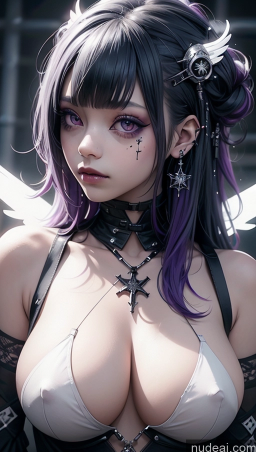 ai nude image of a close up of a woman with purple hair and a black top pics of Athlete Perfect Boobs Purple Hair Ethiopian Snow Close-up View Angel Gothic Punk Girl