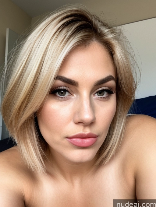 ai nude image of blond woman with a big breast posing for a picture pics of Bending Over Close-up View Pubic Hair Busty Perfect Body Shocked Seductive Serious Sad Sexy Face Blonde Bobcut Bedroom Milf 18 Pouting Lips