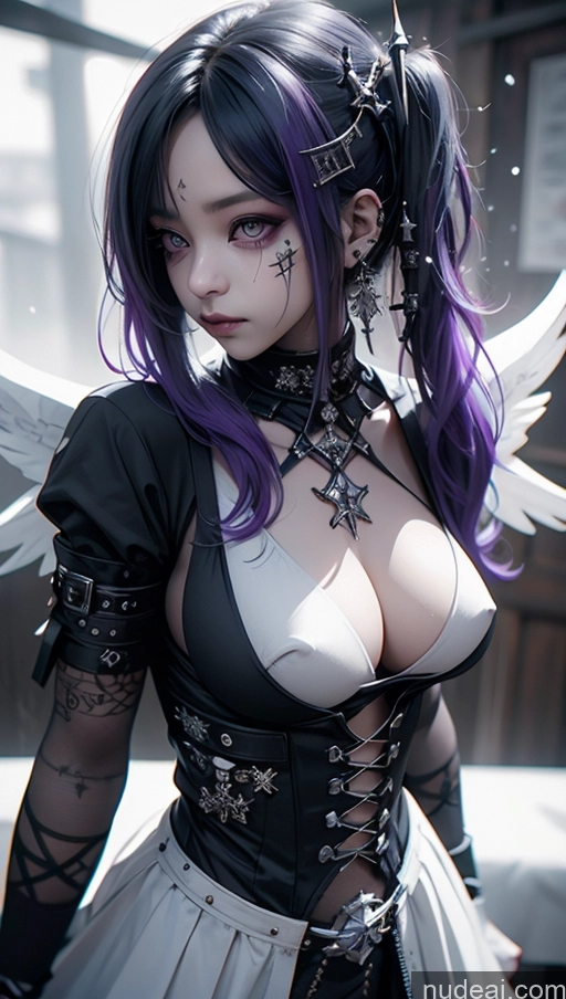 ai nude image of araffed woman with purple hair and wings in a corset pics of Athlete Perfect Boobs Purple Hair Ethiopian Snow Close-up View Angel Gothic Punk Girl