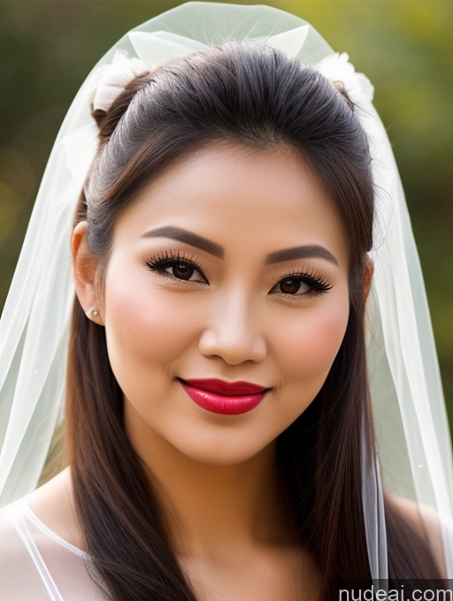 ai nude image of a close up of a woman wearing a veil and a red lipstick pics of Woman Beautiful Lipstick Vietnamese Angel Pouting Lips Happy Hair Bun 70s Transparent