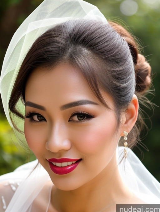 ai nude image of a close up of a woman wearing a veil and a red lipstick pics of Woman Beautiful Lipstick Vietnamese Angel Pouting Lips Happy Hair Bun 70s Transparent