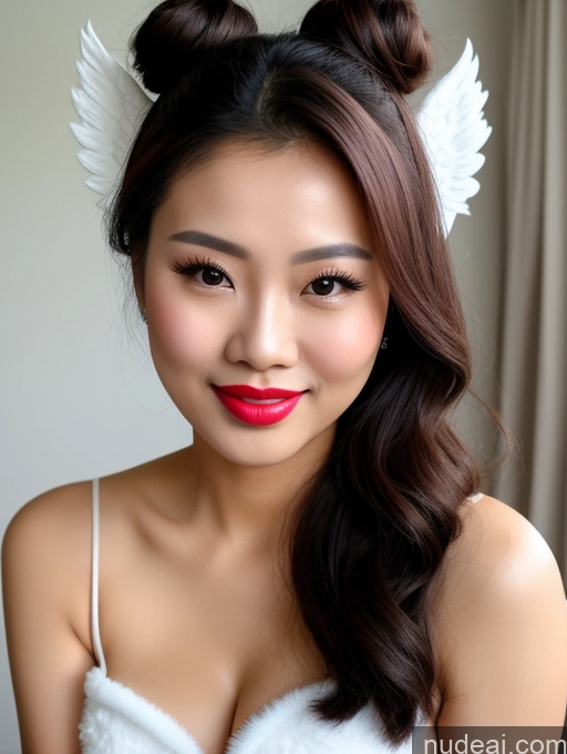 ai nude image of arafed woman with angel wings and a red lipstick pics of Woman Beautiful Lipstick Vietnamese Angel Pouting Lips Happy Hair Bun Cumshot 70s