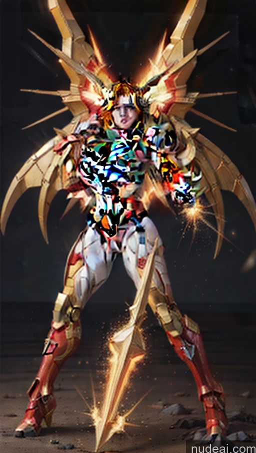 ai nude image of a close up of a person with a sword and armor pics of Busty Abs Captain Marvel Bodybuilder Muscular SuperMecha: A-Mecha Musume A素体机娘 Has Wings Powering Up Dynamic View Heat Vision