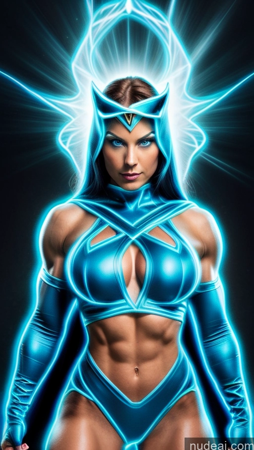 related ai porn images free for Deep Blue Eyes Bodybuilder Busty Muscular Abs Powering Up Superhero Blue Hair Neon Lights Clothes: Blue Dynamic View Heat Vision