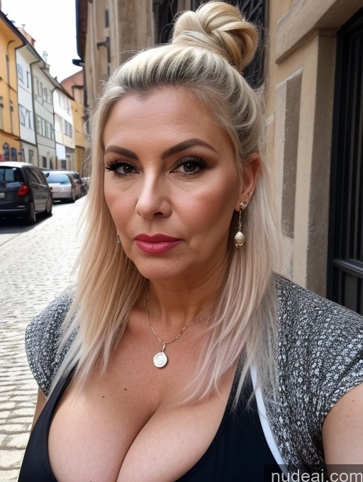 ai nude image of blond woman with big tits posing for a picture in a city pics of Milf Huge Boobs Big Ass Big Hips Long Legs Pubic Hair 60s Pouting Lips Czech Medieval Hair Tied Up Cleavage Front View Legspread Traditional Street