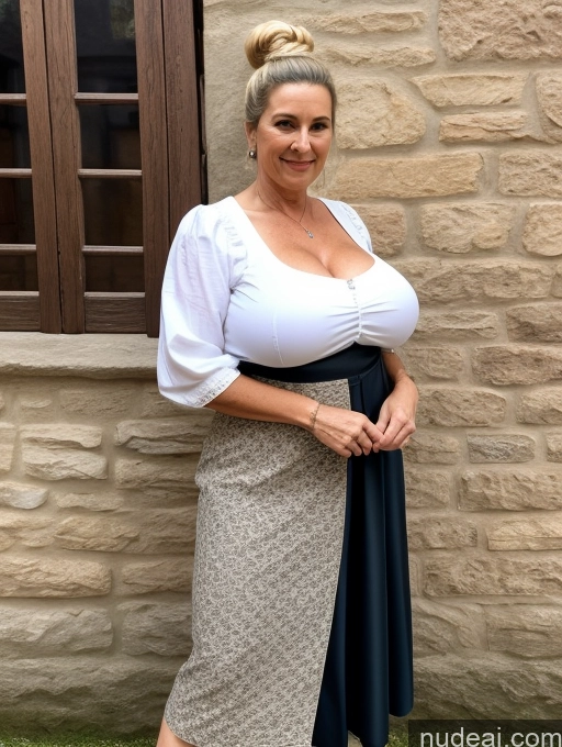 ai nude image of there is a woman standing in front of a stone building pics of Milf Huge Boobs Big Ass Big Hips Long Legs Pubic Hair 60s Czech Medieval Hair Tied Up Legspread Traditional