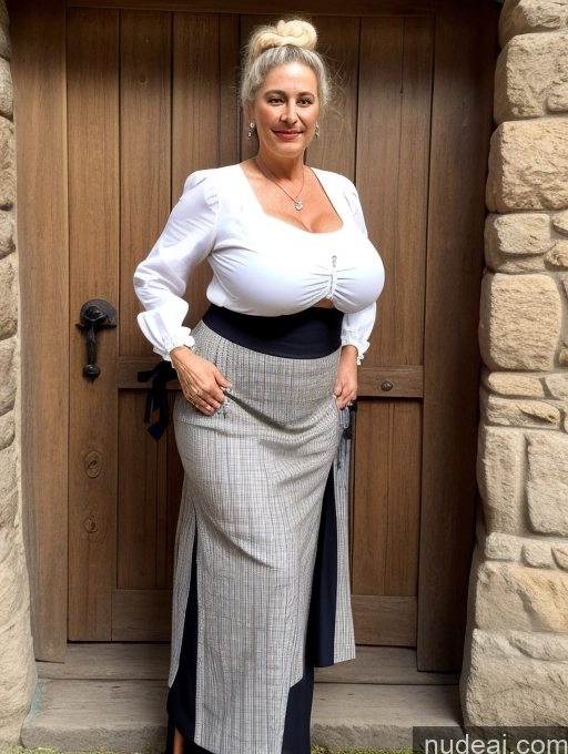 ai nude image of arafed woman standing in front of a door with a skirt pics of Milf Huge Boobs Big Ass Big Hips Long Legs Pubic Hair 60s Czech Medieval Hair Tied Up Legspread Traditional