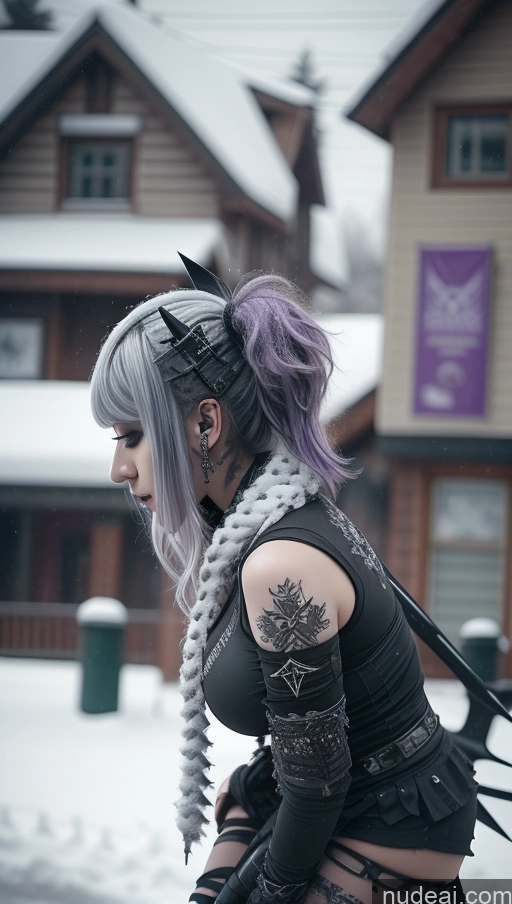 ai nude image of there is a woman with purple hair and a black outfit pics of Athlete Purple Hair Ethiopian Snow Close-up View Angel Gothic Punk Girl Perfect Boobs Huge Boobs