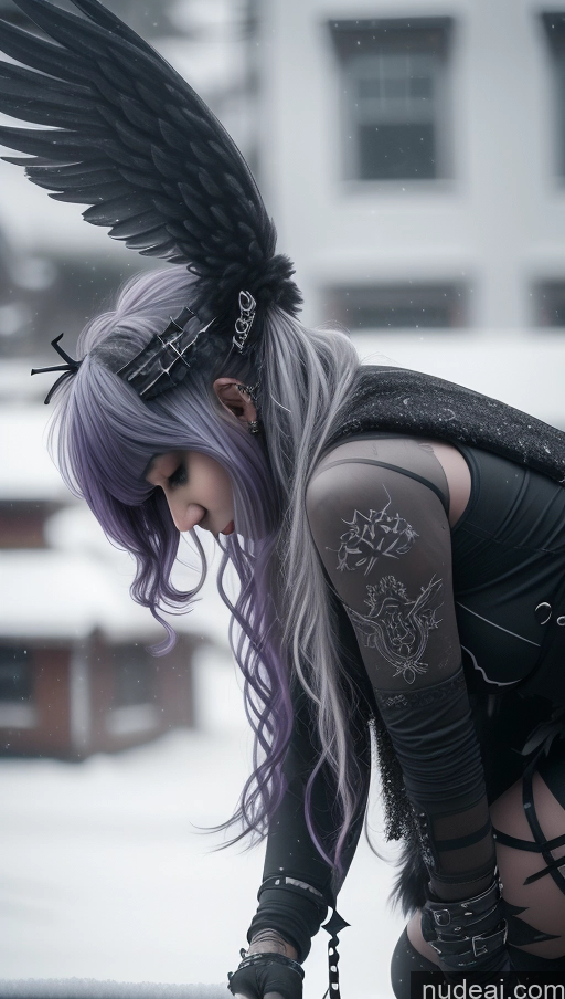 ai nude image of arafed woman with purple hair and wings on her head pics of Athlete Purple Hair Ethiopian Snow Angel Gothic Punk Girl Perfect Boobs Close-up View Huge Boobs