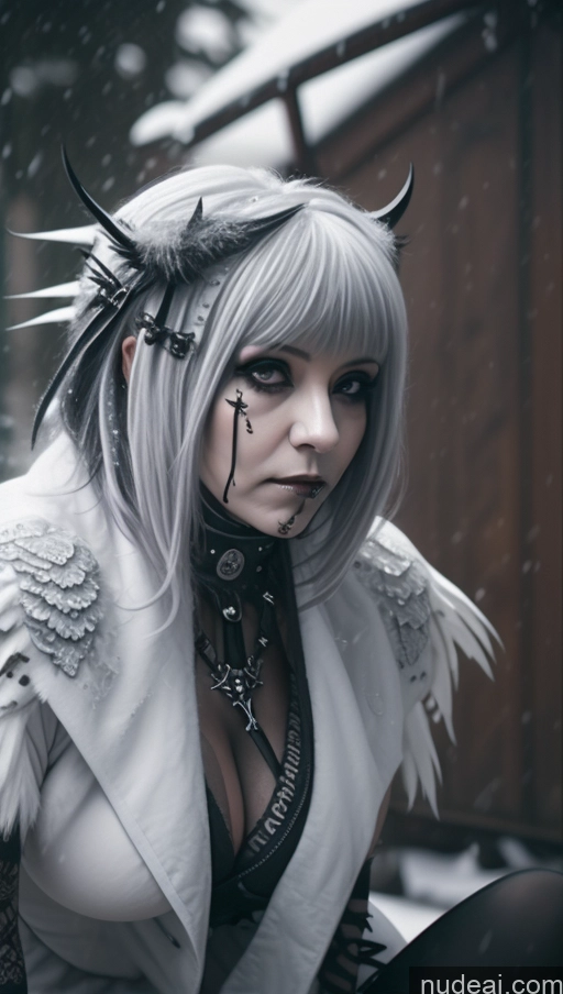 ai nude image of arafed woman with white hair and horns in a white outfit pics of Purple Hair Ethiopian Snow Angel Gothic Punk Girl Perfect Boobs Close-up View Huge Boobs Nude Milf Pet Play