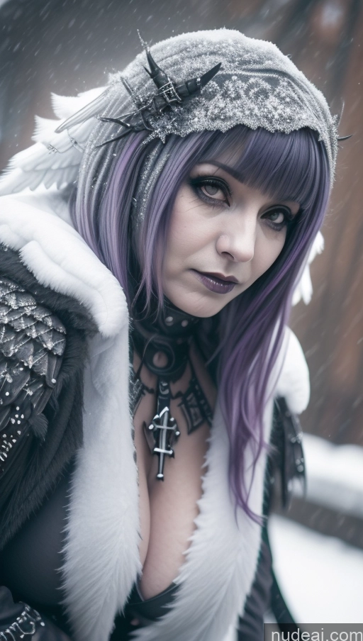 ai nude image of arafed woman with purple hair and a cross necklace in the snow pics of Purple Hair Ethiopian Snow Angel Gothic Punk Girl Perfect Boobs Close-up View Huge Boobs Nude Milf Pet Play