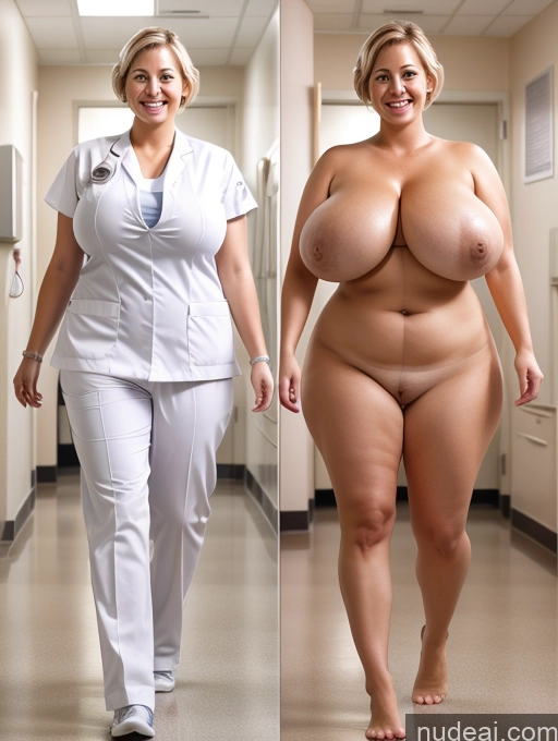 ai nude image of arafed woman walking down a hallway with a nurse in the background pics of Woman Beautiful Blonde Laughing British Skinny Happy Busty Hospital Nurse Detailed Several Pixie Onoff 30s Huge Boobs