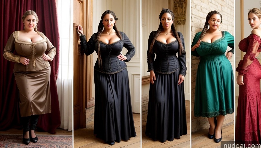 ai nude image of four different pictures of a woman in a dress and a woman in a dress pics of Milf Two Huge Boobs Perfect Boobs Big Ass Fat Long Legs Pubic Hair 50s Braided British Painting Front View Medieval Traditional Victorian Cleavage Hairy Women