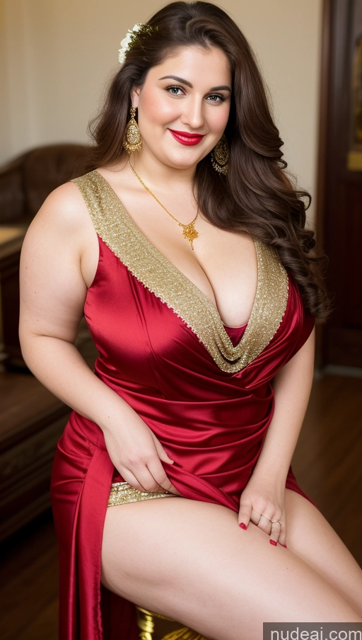 ai nude image of araffe woman in a red dress posing for a picture pics of Milf Busty Beautiful Lipstick Thick Chubby Fat Big Hips Fairer Skin 20s Happy Seductive Brunette Long Hair Russian Party Front View Straddling Sari Blouse Dirndl Victorian Cleavage Gold Jewelry