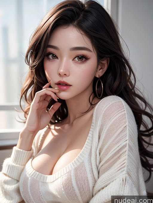 ai nude image of araffed asian woman with long dark hair and big breast posing for a picture pics of Korean Perfect Boobs Sweater