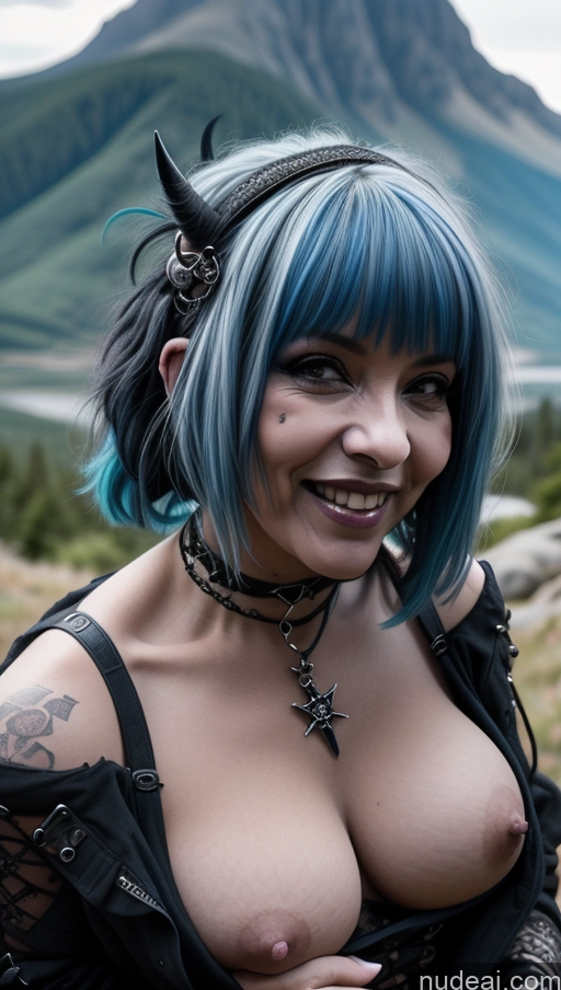 related ai porn images free for Milf Busty Perfect Boobs Nigerian Close-up View Gothic Punk Girl Mountains Blue Hair Laughing