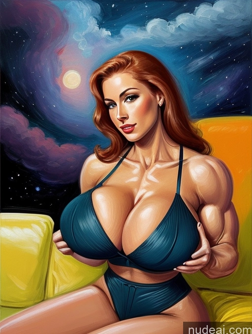 ai nude image of a painting of a woman in a bikini sitting on a couch pics of Huge Boobs Beautiful Skinny 20s Irish Couch Front View Sexy Face FairArguementBut Huge Tits, Hard Nipples Seductive Ginger Lingerie 60s Stargazing On Back Bodybuilder