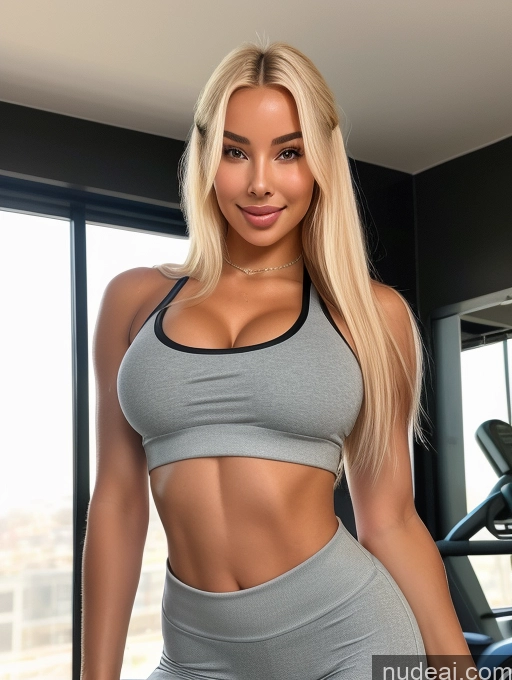 ai nude image of arafed woman in a gray sports bra top and shorts posing for a picture pics of Perfect Body 18 Happy Skin Detail (beta) Bright Lighting Detailed Bimbo One Small Tits Big Ass Skinny Big Hips Straight Crop Top Yoga Pants Ahegao Black Hair Gym