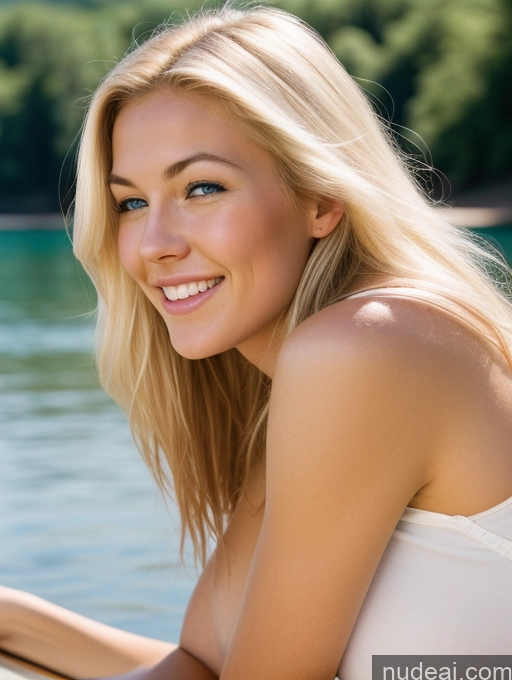 ai nude image of blond woman with blue eyes sitting on a dock by the water pics of Huge Boobs Perfect Body Skinny 18 Happy Sexy Face Shocked Film Photo Lake Medieval Cleavage Bright Lighting Detailed Blonde Scandinavian Orgasm Bending Over Side View