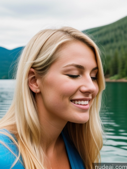 ai nude image of blonde woman with blue shirt smiling at camera near water pics of Huge Boobs Perfect Body Skinny 18 Happy Sexy Face Shocked Film Photo Lake Medieval Cleavage Bright Lighting Detailed Blonde Scandinavian Orgasm Side View Sleeping