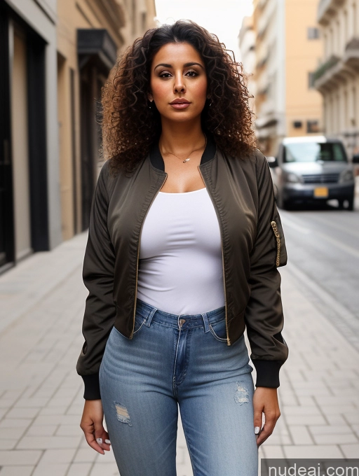 related ai porn images free for Woman Thick Brunette Arabic Front View Beautiful Tanned Skin Perfect Boobs Big Ass Bomber Jeans Curly Hair Several Shirt Street 30s