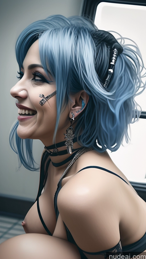 ai nude image of arafed woman with blue hair and piercings sitting on a train pics of Milf Busty Perfect Boobs Laughing Blue Hair Nigerian Close-up View Gothic Punk Girl Hospital Spreading Legs