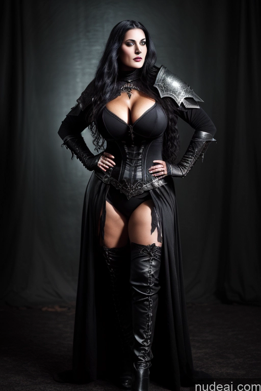 ai nude image of arafed woman in a black corset and leather outfit posing for a picture pics of Film Photo Dark Fantasy Goth Medieval Vampire Dark Lighting Detailed Dark_Fantasy_Style Death Knight Knight Huge Boobs Big Hips Abs Big Ass Muscular 30s Oiled Body Tanned Skin