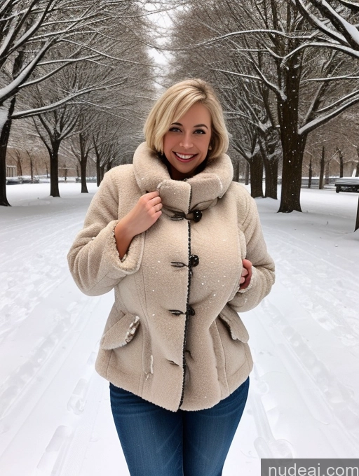 ai nude image of arafed woman in a coat standing in the snow pics of Woman Busty Beautiful Skinny 20s Happy Laughing Huge Boobs Short Hair Blonde Snow Fur