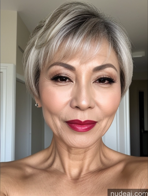 ai nude image of a close up of a woman with a short hair and a pink lipstick pics of Milf Beautiful Lipstick Chinese 60s EdgOrgasm Orgasm Cumshot Pixie