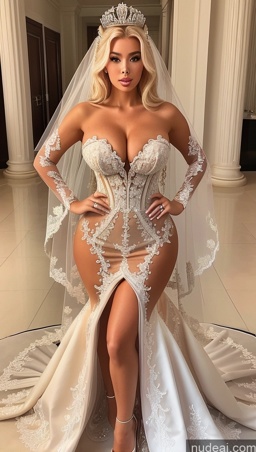 ai nude image of a woman in a wedding dress posing for a picture in a hall pics of Bimbo Perfect Boobs Beautiful Big Hips Perfect Body Crisp Anime Regal Wedding