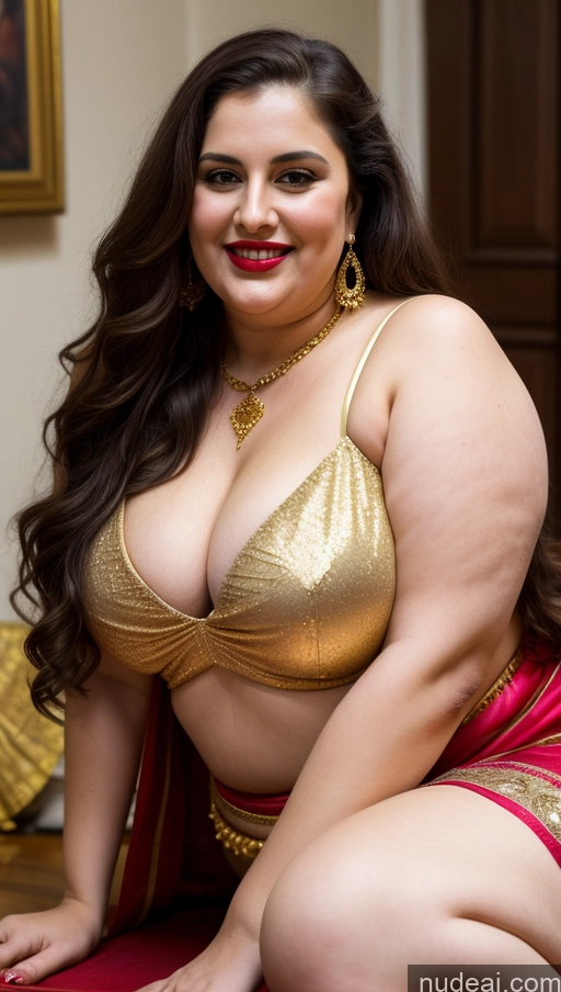 ai nude image of araffe woman in a gold bikini posing for a picture pics of Milf Busty Beautiful Lipstick Thick Big Hips Chubby Fat 20s Happy Seductive Brunette Long Hair Russian Party Front View Straddling Fairer Skin Sari Blouse Dirndl Victorian Cleavage Gold Jewelry