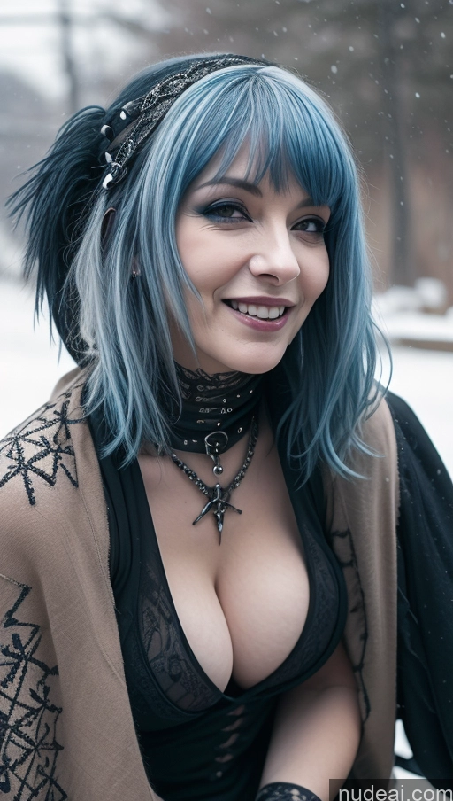 ai nude image of arafed woman with blue hair and a black top posing for a picture pics of Milf Laughing Blue Hair Nigerian Close-up View Straddling Gothic Punk Girl Snow Busty Perfect Boobs