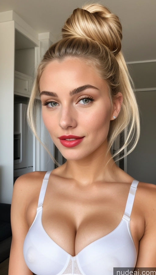 ai nude image of arafed woman with a bun in a white bra and red lipstick pics of Perfect Boobs Beautiful Lipstick Perfect Body Sexy Face Athlete Busty Blonde Hair Bun Push-up Bra 18