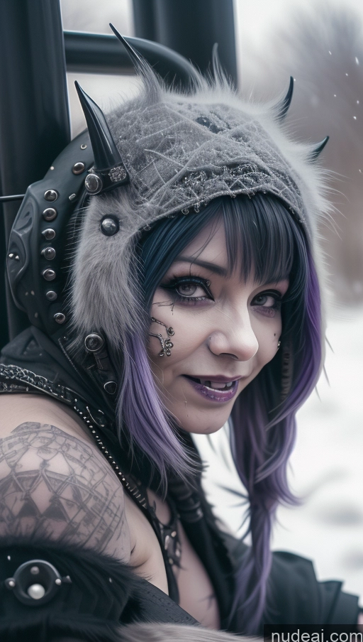 ai nude image of arafed woman with purple hair and a horned hat posing for a picture pics of Milf Busty Perfect Boobs Laughing Purple Hair Nigerian Snow Close-up View Nude Steampunk Gothic Punk Girl Cat Demon