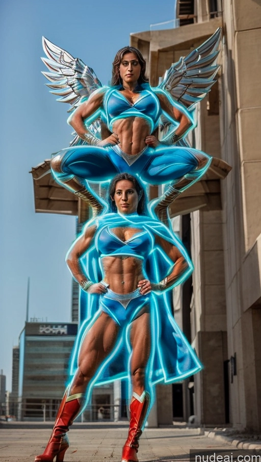 related ai porn images free for Bodybuilder Perfect Boobs Superhero Israel Powering Up Abs Has Wings Muscular Neon Lights Clothes: Blue