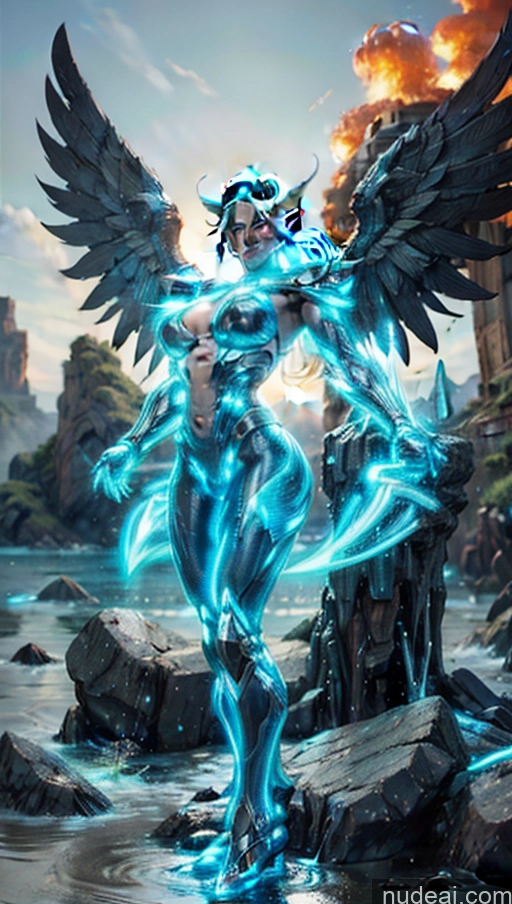 related ai porn images free for Bodybuilder Powering Up Perfect Boobs SSS: A-Mecha Musume A素体机娘 Has Wings Deep Blue Eyes Muscular Abs Neon Lights Clothes: Blue Battlefield