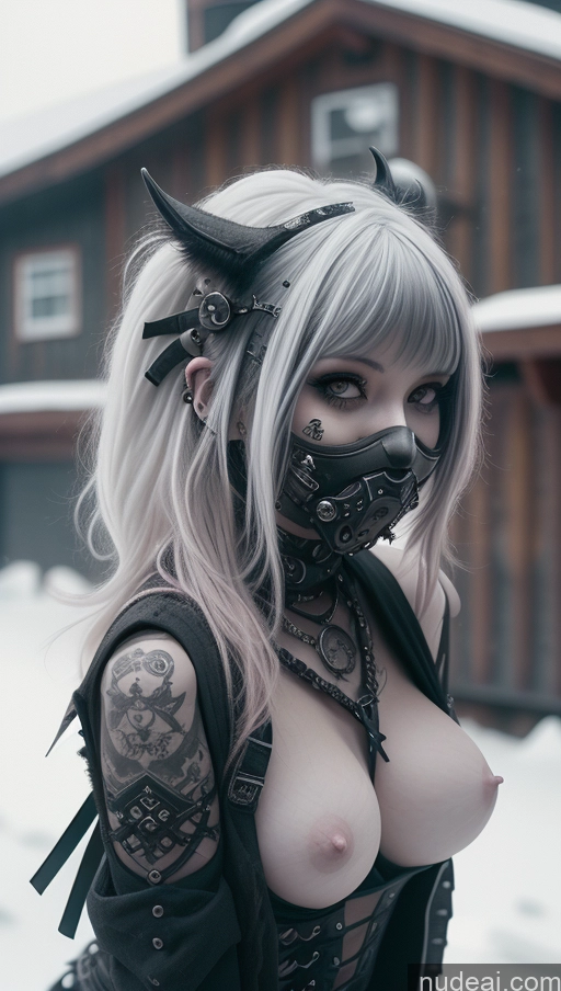 ai nude image of arafed woman with a mask and a black outfit posing in the snow pics of Athlete Busty Perfect Boobs Laughing Ginger Nigerian Snow Nude Steampunk Gothic Punk Girl Cat Demon Close-up View