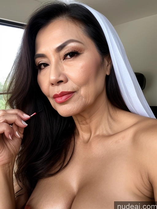 ai nude image of arafed asian woman with a veil on her head and a red lipstick pics of Milf Beautiful Lipstick Long Hair Vietnamese Pouting Lips Cumshot Sexy Face 70s