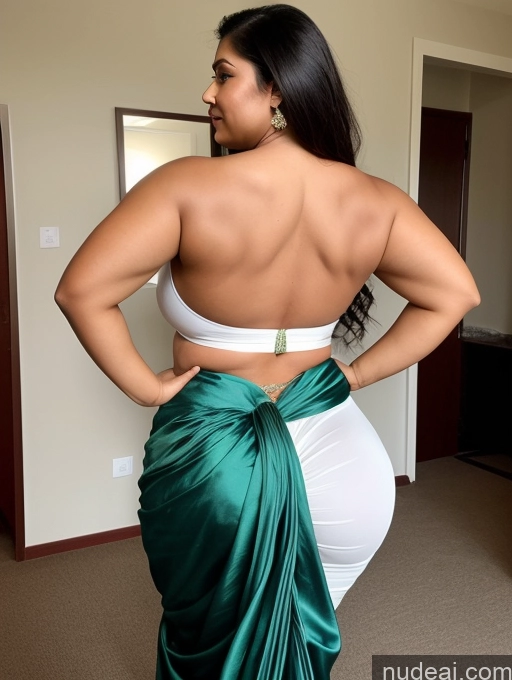 ai nude image of a woman in a green dress is standing in a room pics of Bodybuilder Busty Huge Boobs Perfect Boobs Big Ass Beautiful Thick Chubby Fat Big Hips Long Legs Tall Perfect Body Fairer Skin Sexy Face Indian Sari Back View