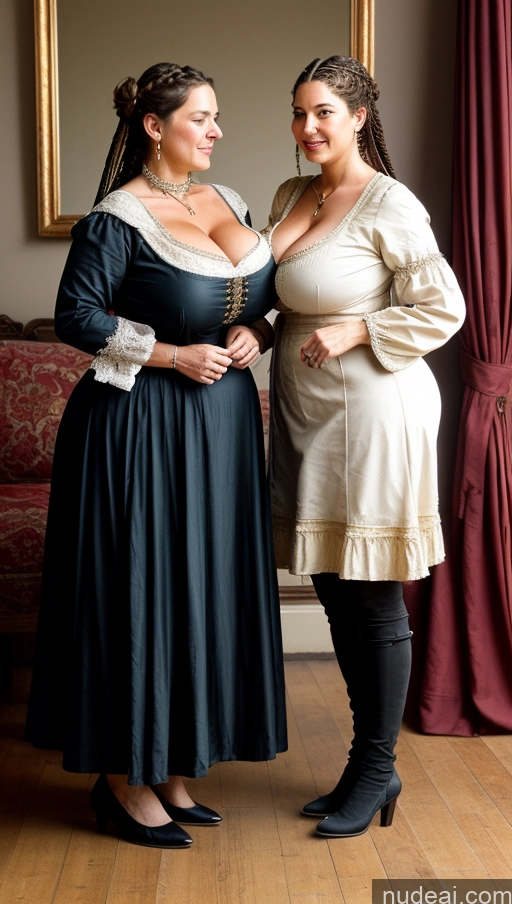 ai nude image of there are two women standing next to each other in a room pics of Milf Two Huge Boobs Perfect Boobs Big Ass Fat Long Legs Pubic Hair 50s Braided British Painting Front View Medieval Traditional Victorian Cleavage Hairy Women