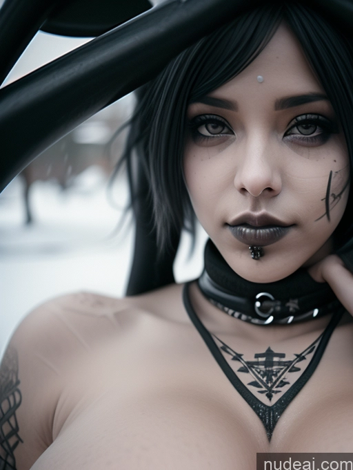 ai nude image of there is a woman with a black choke and a black choker pics of Athlete Huge Boobs Perfect Boobs Ethiopian Snow Close-up View Gothic Punk Girl