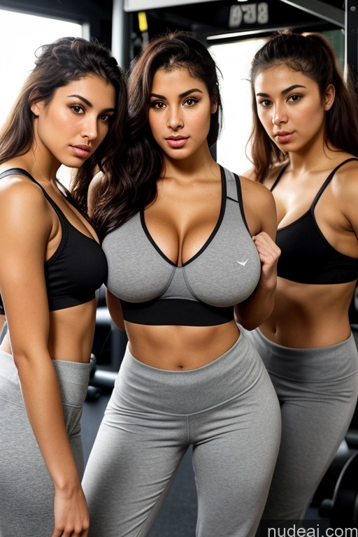 ai nude image of three women in sports wear posing for a picture in a gym pics of Beautiful Big Ass Serious Front View Sexy Face Gym Hungarian 18 Harem Pants Busty Perfect Boobs Black Hair