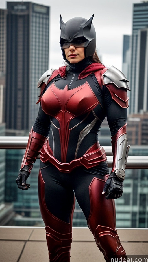 ai nude image of araffe dressed in a red and black suit and helmet pics of Mech Suit Fantasy Armor Sci-fi Armor Batwoman Muscular Abs Bodybuilder Perfect Boobs Neon Lights Clothes: Purple