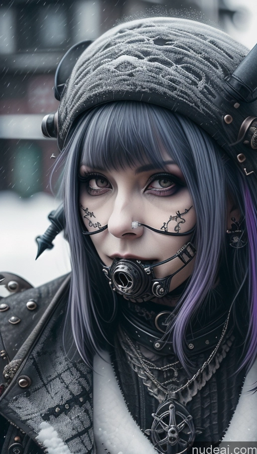 ai nude image of arafed woman with purple hair and a black hat with a skull face pics of Milf Purple Hair Nigerian Snow Close-up View Gothic Punk Girl Steampunk Perfect Boobs Busty